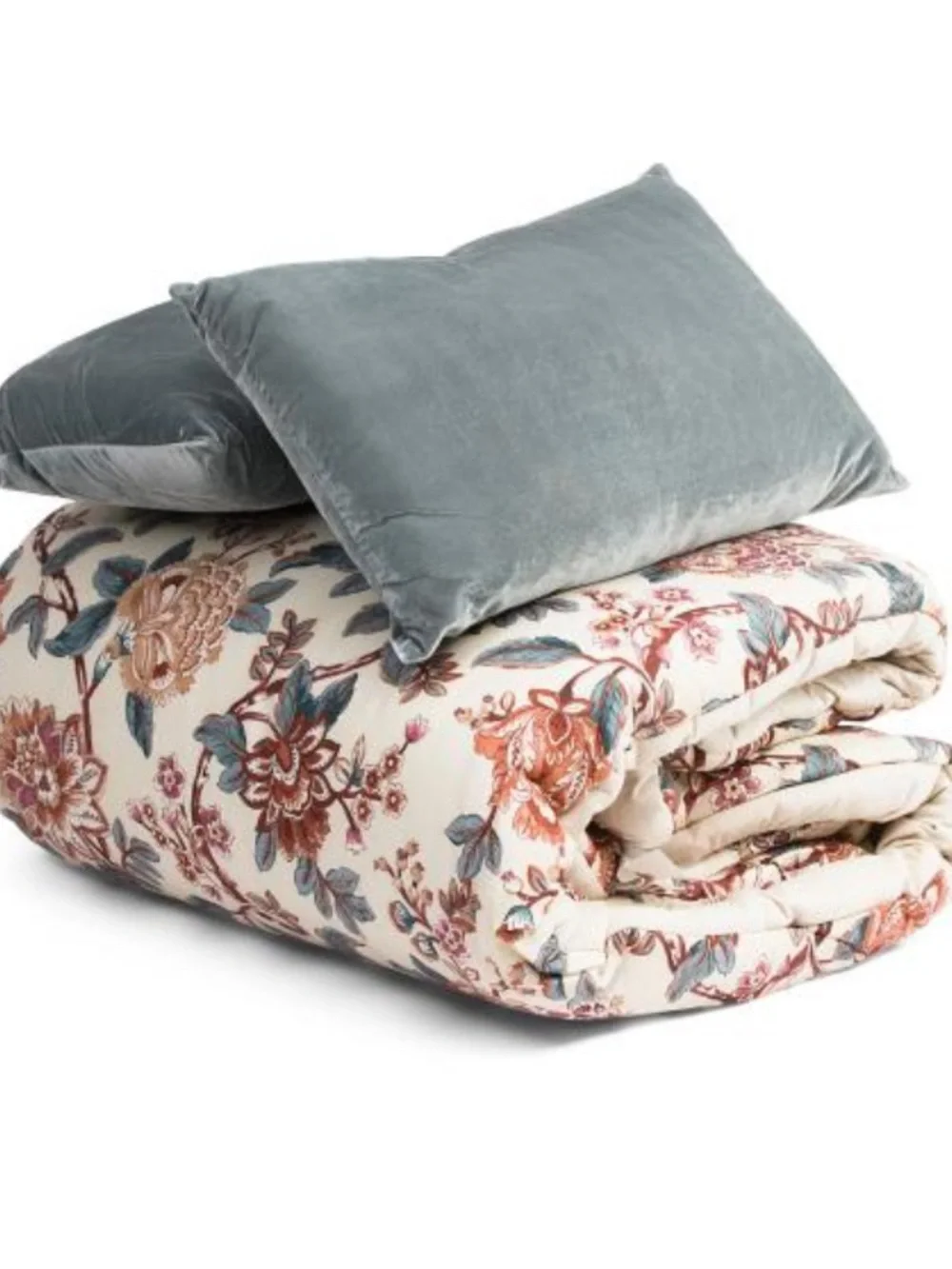 Nicole Miller Floral Print Comforter Set - Cream with Blue & Rose Accents